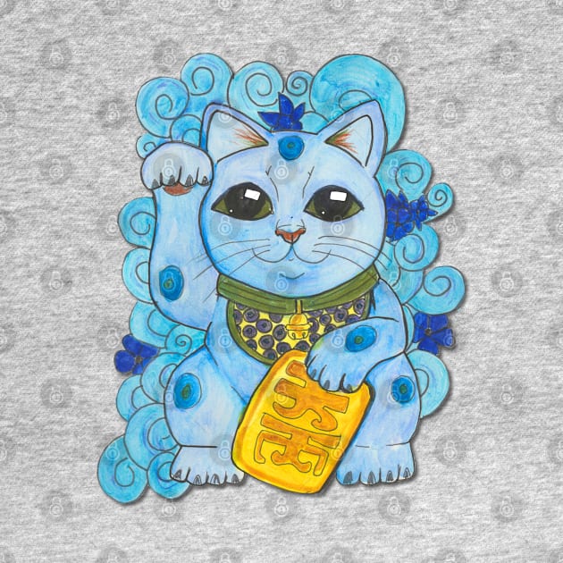 Blue Lucky Cat by JenStedman73